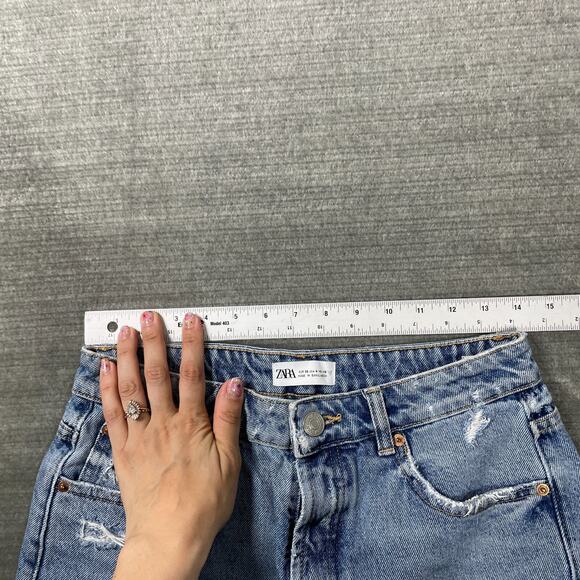 Zara Shorts Women US 4 Blue Distressed Cutoff Denim High Rise Summer Festival - Picture 8 of 12